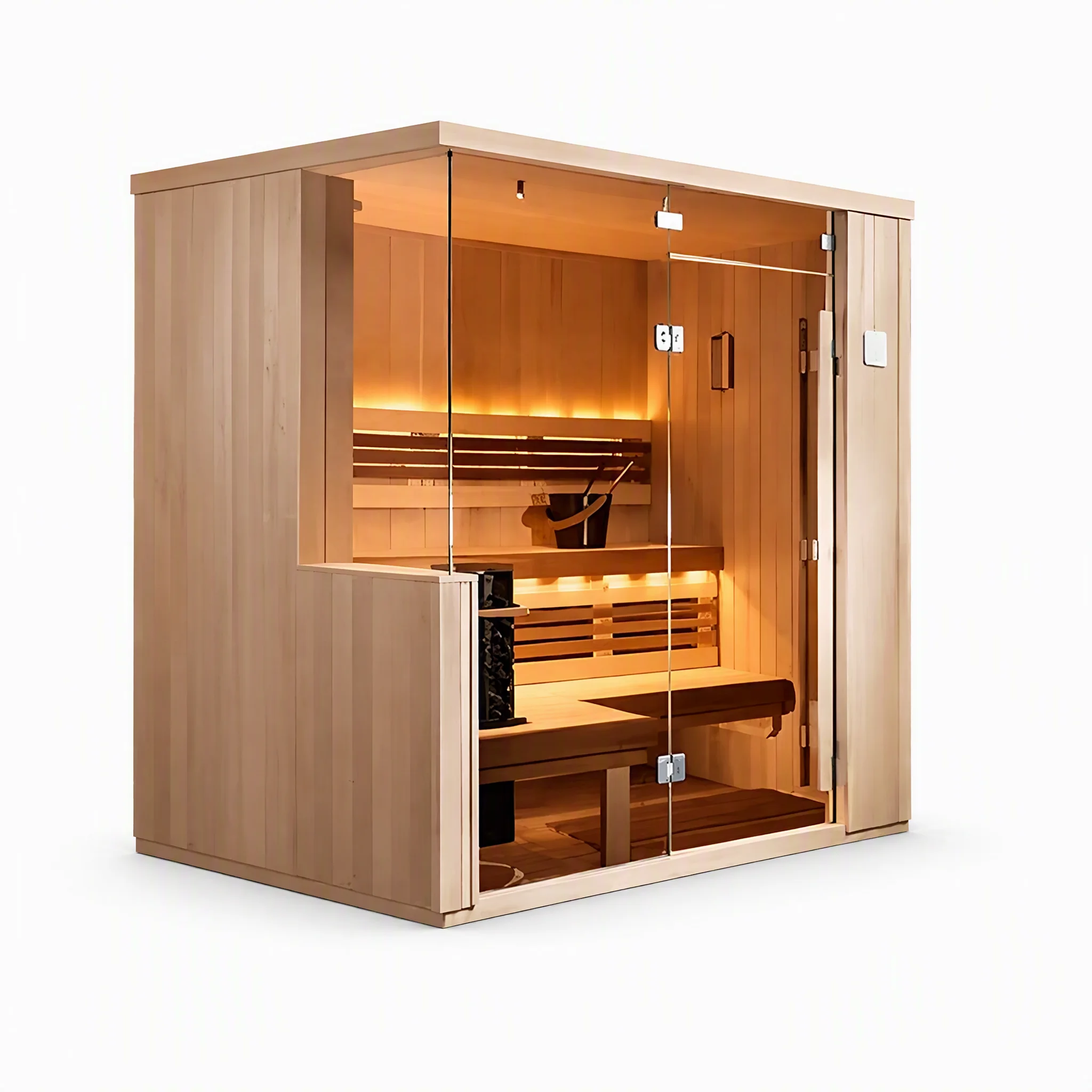 Luxury 2 Person Indoor Sauna Rooms Red Traditional Hybrid Full Spectrum Low Emf Far Infrared Medical Sauna CE Certification