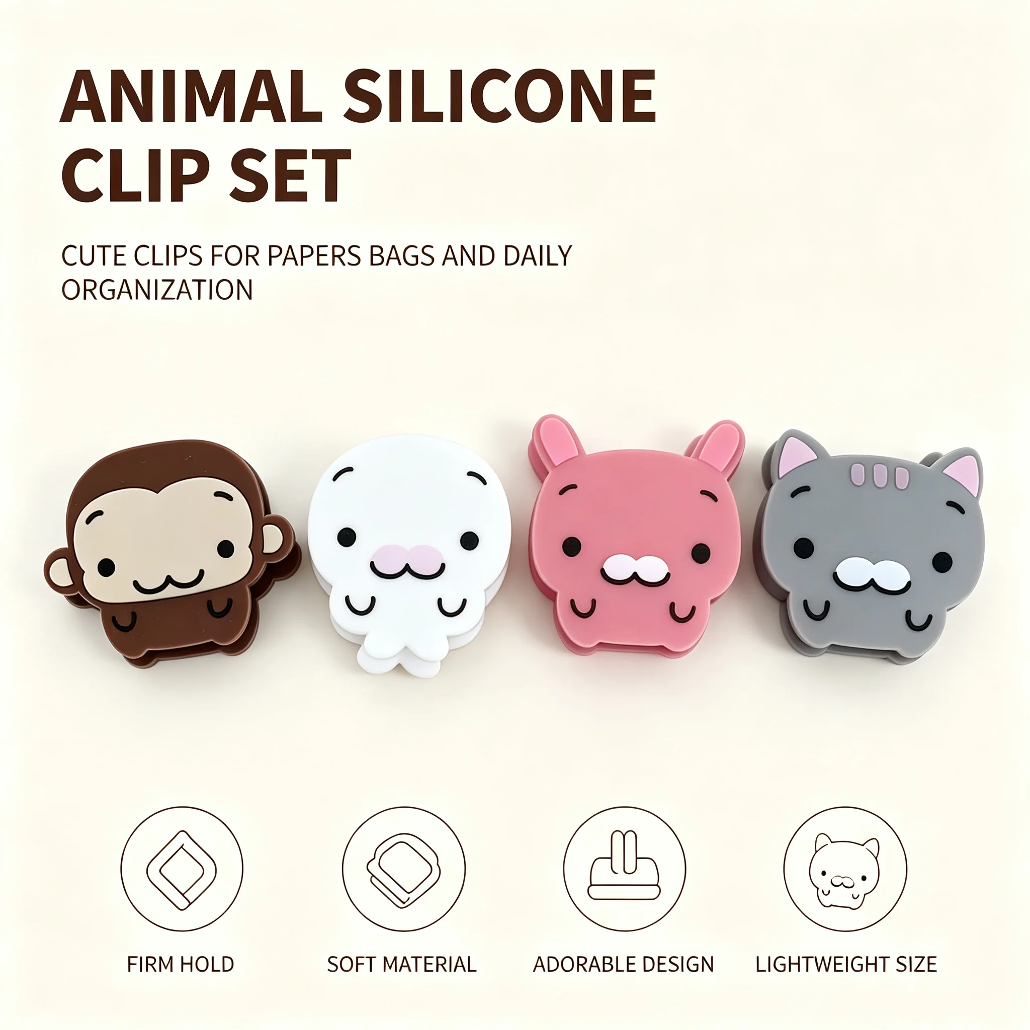kawaii cartoon monkey cat rabbit octopus acrylic pp clips cute double sided document paper clips ins style desk organizer