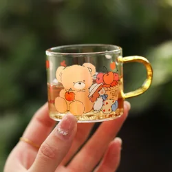 Cute cartoon print water glass cup Everyday Drinking Glasses with handle 100ML tea glass cup Iced Coffee Glasses