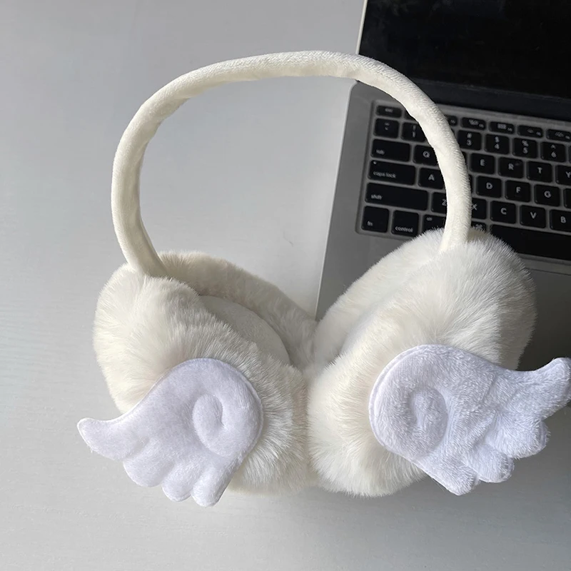 Y2k Winter Plush Earmuffs Elegant White Angel Wings Girl Fashion Niche Earmuffs Outdoor Warm And Cold-proof Thickened Earmuffs