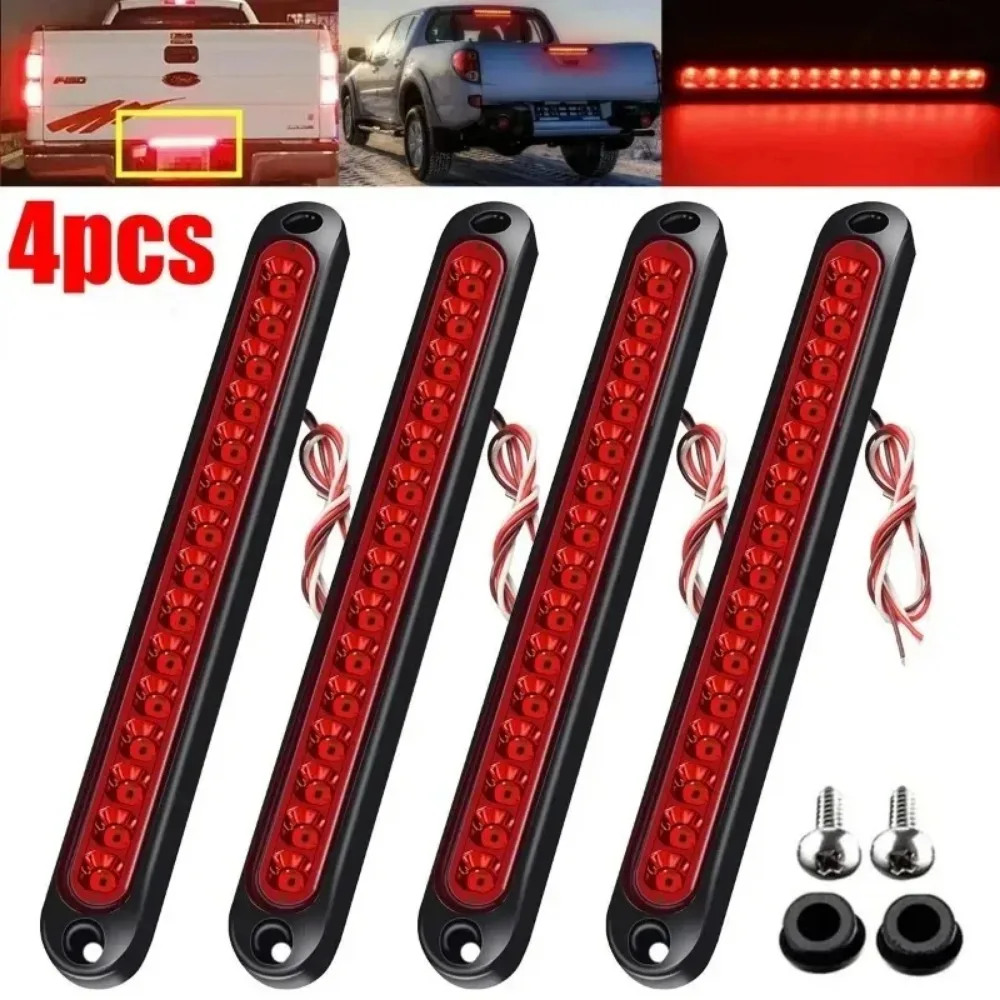 4PC 12V-24V 15 LED Turn Stop Brake Lights Universal LED Tail Rear Lamp Bar Strip for Trailer Truck Lorry Pickup