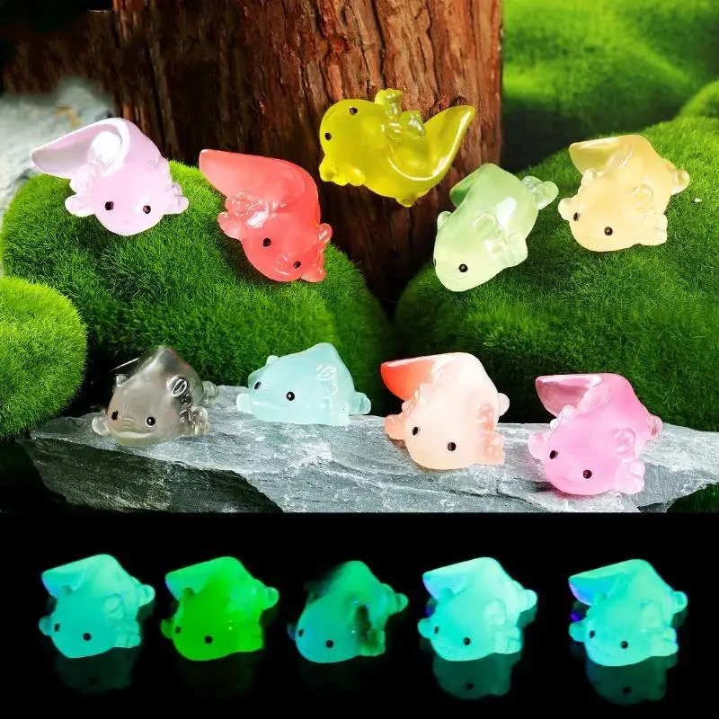 Colorful Luminous Mini Axolotl Figurines 10Pcs Tiny Salamander Statues for Kids Birthday Gift Home Desk Decor