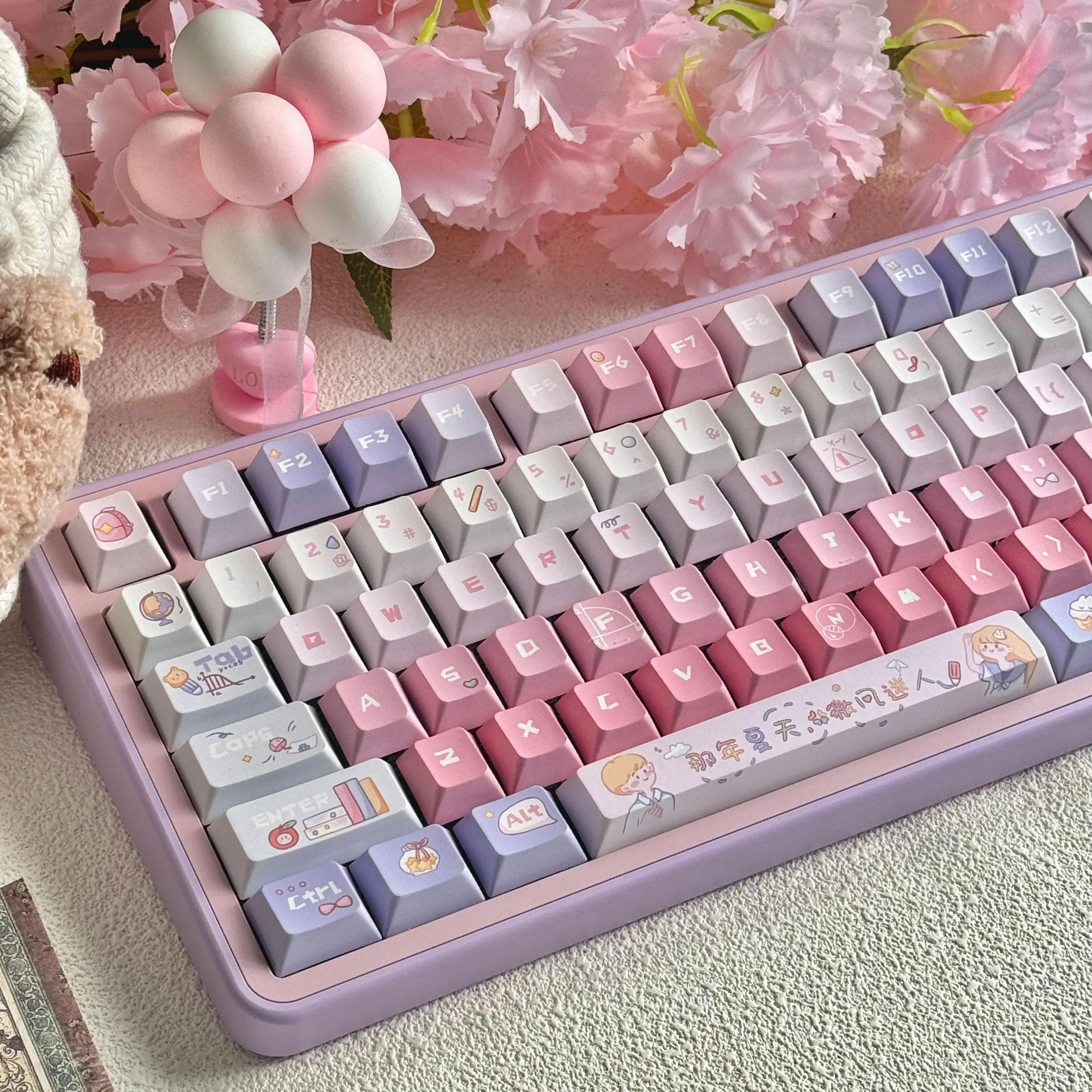 120 Keys Cute Keycaps Pink Keyboard Key Cute PBT Moa/Cherry Profile Gaming Key Caps for Mechanical Keyboard Accessories