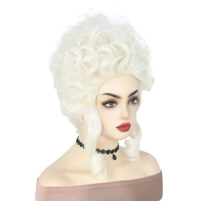 31BF Platinums Blonde Beehived Short Curly Blonde Beehived Heat Resistant Synthetic Queen Cosplay Halloween Costume