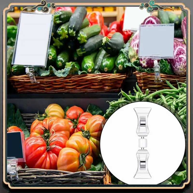 Reliable-200Pcs Double Sided Sign Clips Sign Display Mini Clip Clear Rotatable Merchandise Clip On Sign Holder Plastic Price Cli