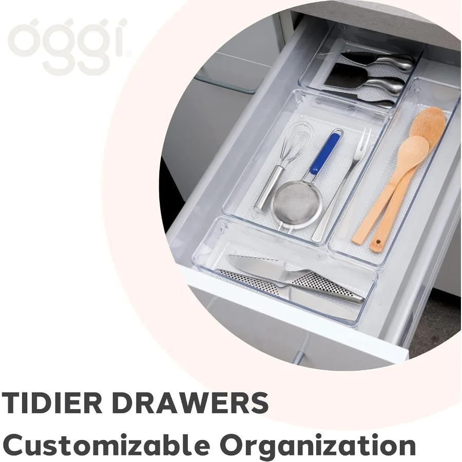 Oggi Clear Drawer Organizer - 6.25" X 15.75" Set of 6 - Ideal for Organizing Kitchen Drawers Office Desk Silverware Kitchen Ute