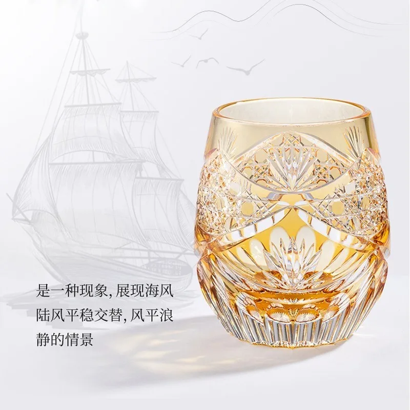 Crystal glass whisky glass, Yuunagi yellow-purple, handmade rock glass imported
