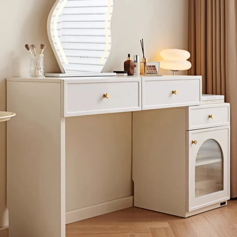 

New Cream Style Bedroom Dressing Table Small-sized Telescopic Bucket Cabinet Integrated Simple Style Dressing Table For Makeup