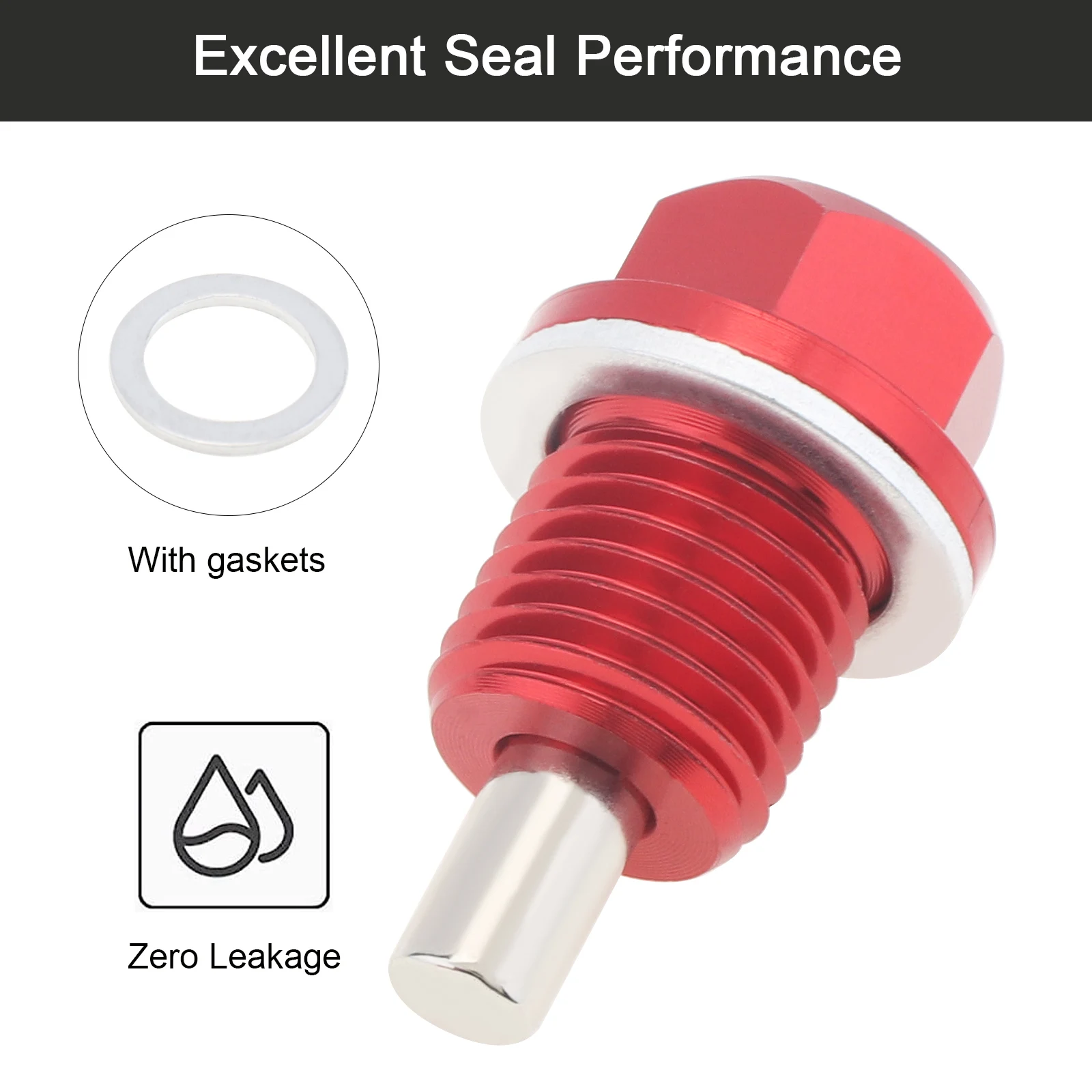 M14 x 1.5 Aluminum Magnetic Oil Drain Plug Fit for Honda/Ford/Hyundai with Crush Washer Gasket,Universal Magnetic Oil Drain Plug
