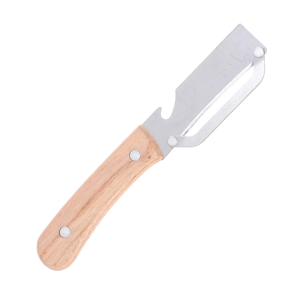 Multi-Functional Vegetable Peeler with Wooden Handle and Bottle Opener Stainless Steel Kitchen Peeler Peeling Tool