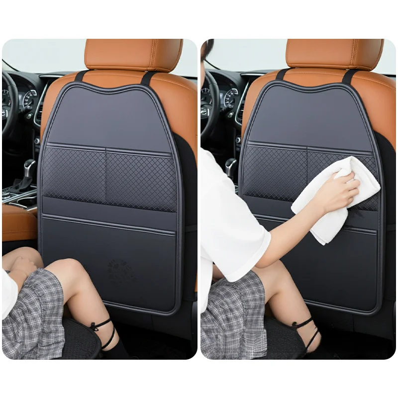 مقعد السيارة المضادة للركلة وسادة جلدية السيارات المقعد الخلفي معلقة حامي غطاء مع التخزين المنظم جيب باد لملحقات الأطفال #4