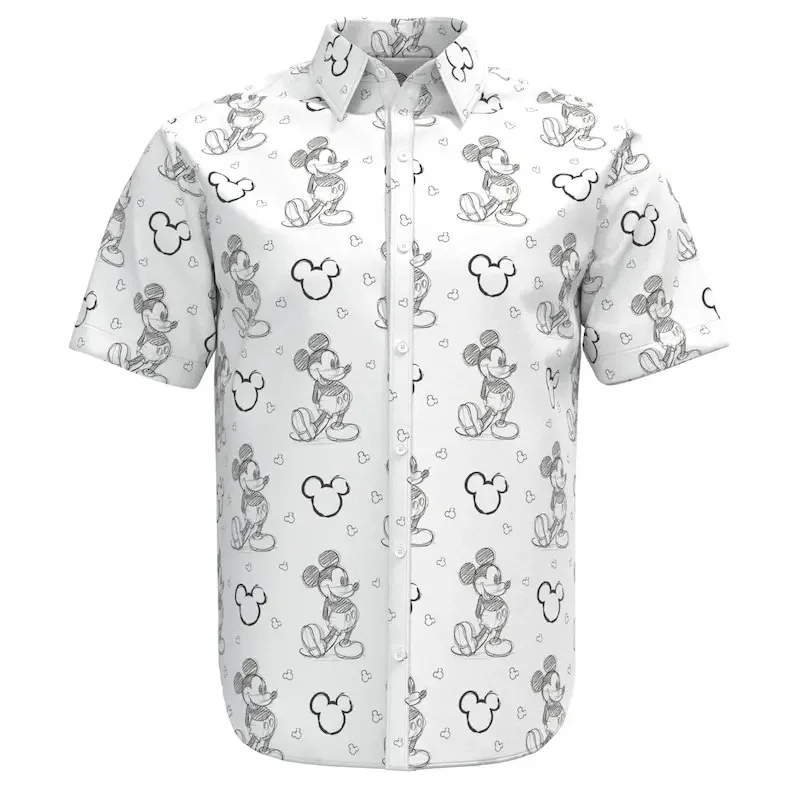 2023 New Disney Hawaiian Shirt Fashion Mickey Mouse Sketch Doodle Shirt Disneyland Short Sleeve Button Shirt Casual