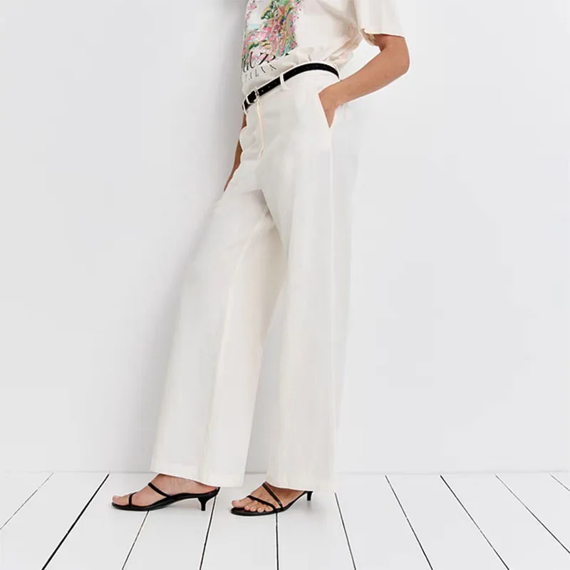 Spring New Arrival Women's Wide Leg Pants Mixed Fiber Versatile Street Style Long Casual Trousers from China