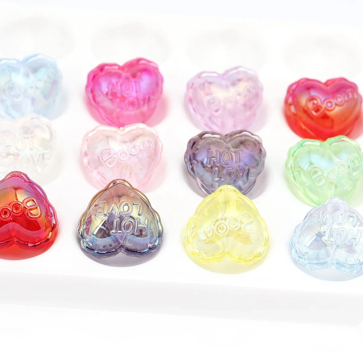 7pcs Random Color 2x1.8cm Transparent Ruffled Heart Acrylic Beads for DIY Necklace Bracelet Earring Craft Supplies