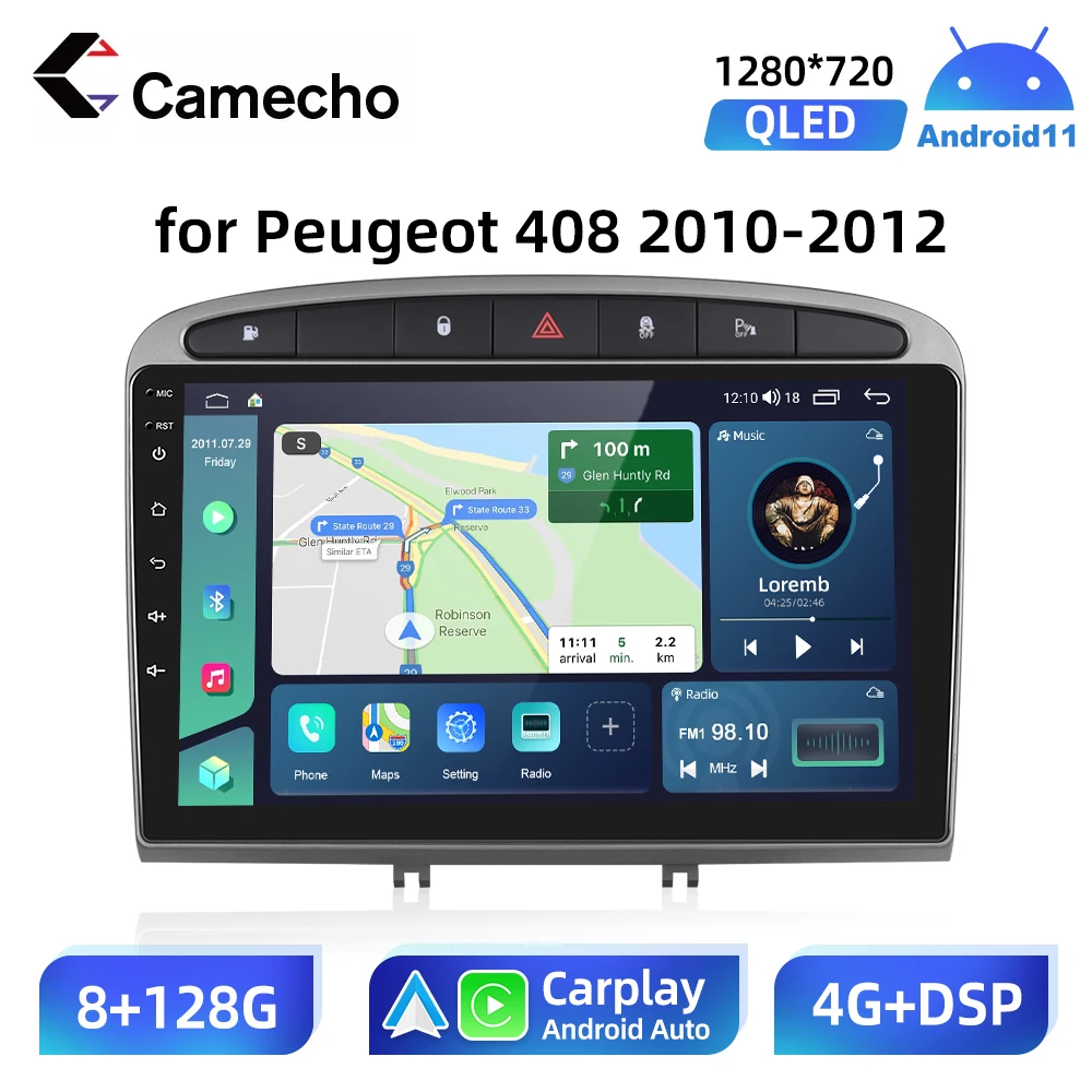 

Camecho Android 11 Radio Car Automotive Auto Multimedia for Peugeot 408 308 308SW 2010 - 2012 Radio Bluetooth GPS Video No DVD