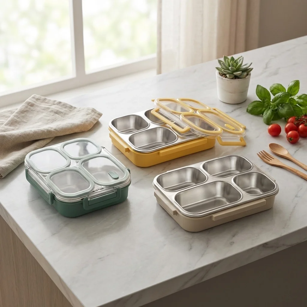 

Large Capacity Bento Lunch Box with Compartment Microwave Heatable Leak-proof 304 Stainless Steel Food Container for Students