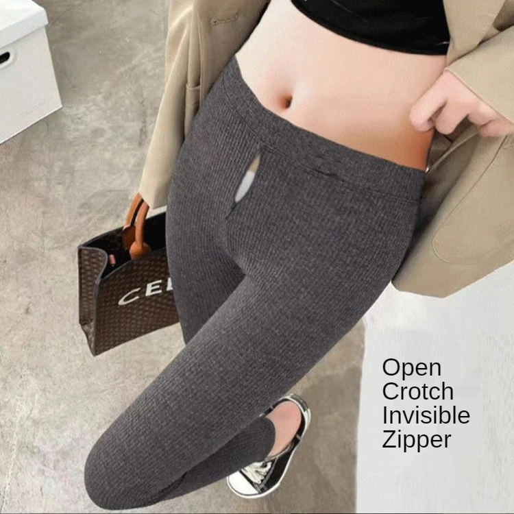 

Vertical Leggings Crotch Invisible Zipper Threaded Trousers for Women To Wear No-take-off Pants Opening Slim and Tight Easy Sex