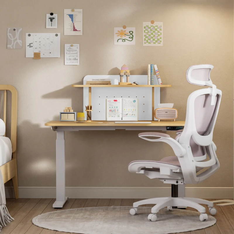 Contemporary Design Electric Sit Stand Study Desk with Leo Shelf for Bedroom and Home Office Wooden 0.899m