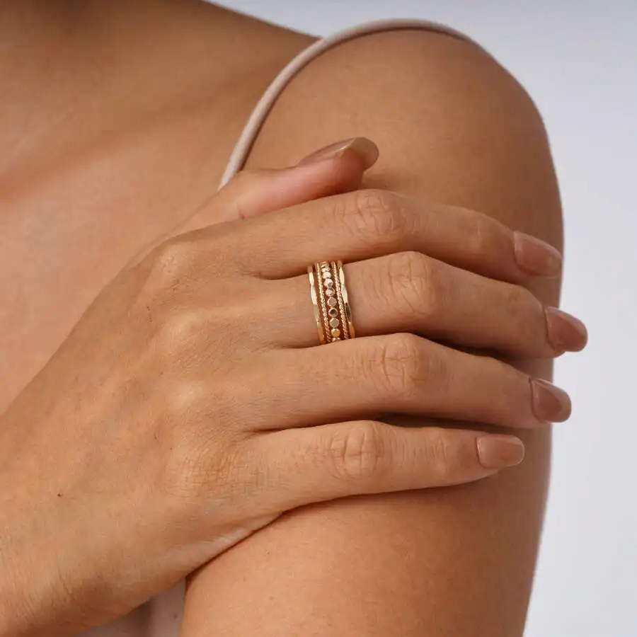Set G- 14K Gold Filled Handmade 5-Piece Mixed-Texture Capsule Collection