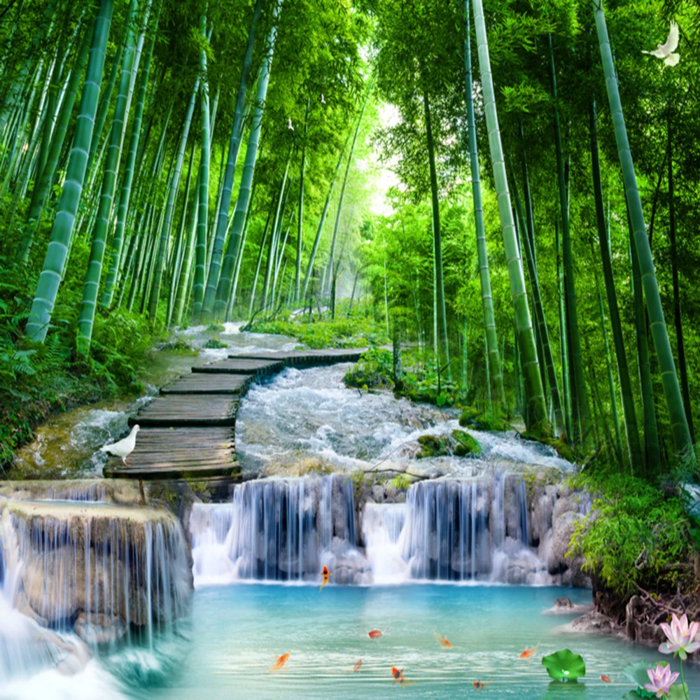 Milofi Customized Bamboo Forest, Flowing Water, Jinli Stone Bridge, Background Wall, Mural, Wallpaper