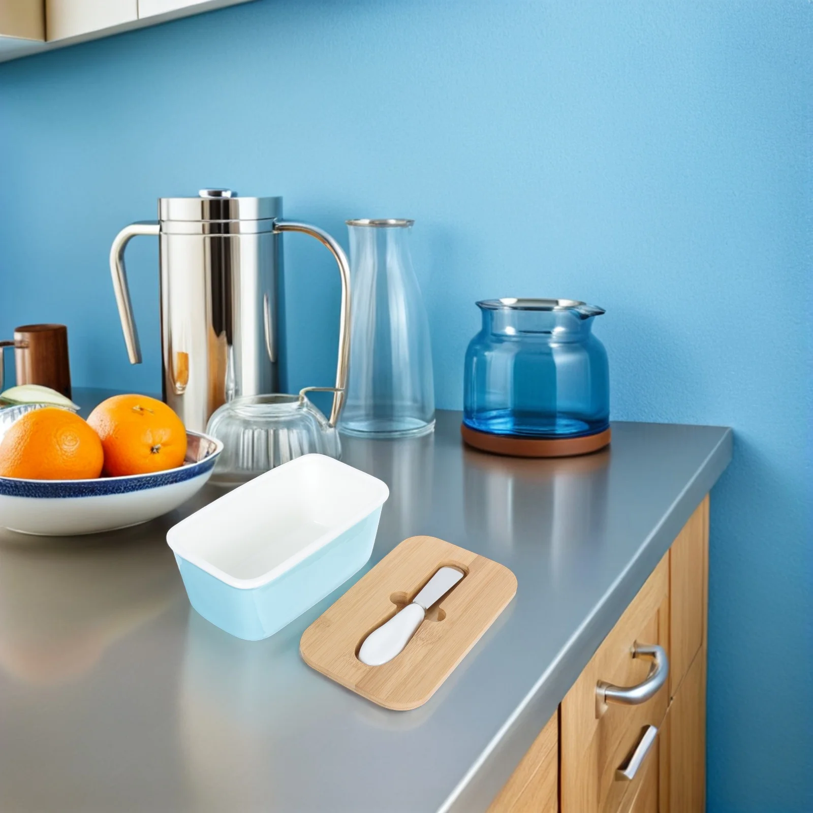 

Ceramic Butter Dish 600Ml Airtight Freshness Keeper For Fridge Countertop With Knife Rectangle Storage Box Jar Holder Container