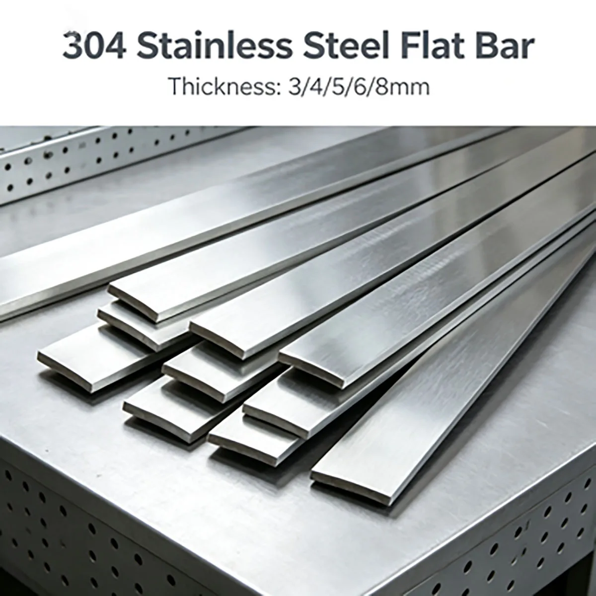 Solid 304 Stainless Steel Flat Bar, 3‑8mm Thickness, 100/200/300/500mm Length, Raw Material for Fabrication & DIY