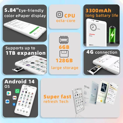 Imagen 2 del producto Lector de libros electrónicos Bigme Hibreak S de 5,84 pulgadas, libro electrónico respetuoso con los ojos, 6 + 128 GB, Android 14 OS ePaper ereader con llamadas 4G