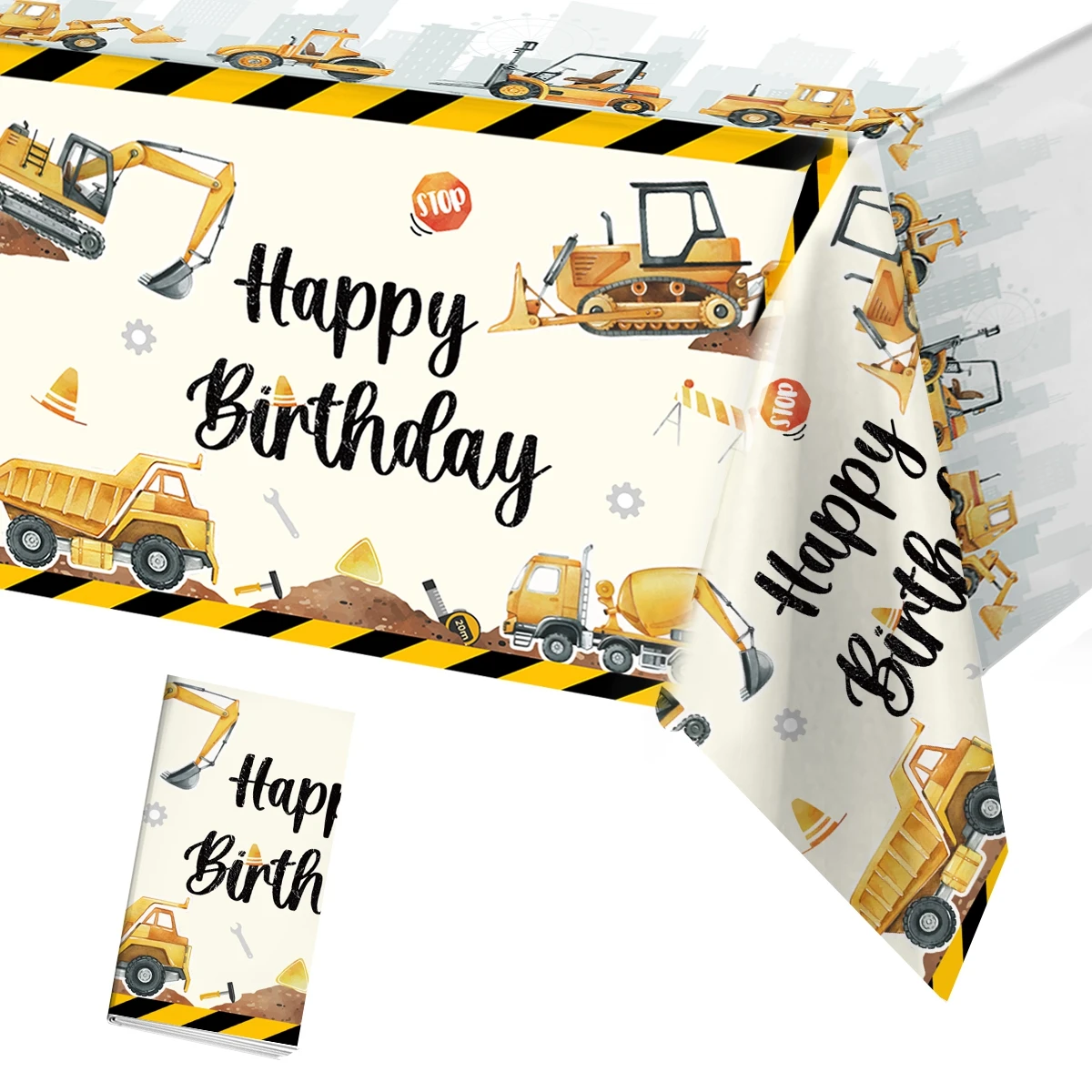 Construction Theme Happy Birthday Tablecloth Excavator Vehicle Birthday Party Decor Kids  Bulldozer Tractor Truck Party Supplies