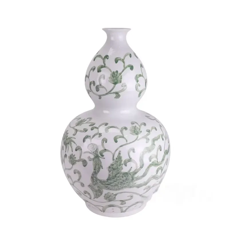 Antique Chinese Hand Painted Luxurious Green White Porcelain Classic Art Deco Dragon Phoenix Pattern Eco-Friendly Floor Vase