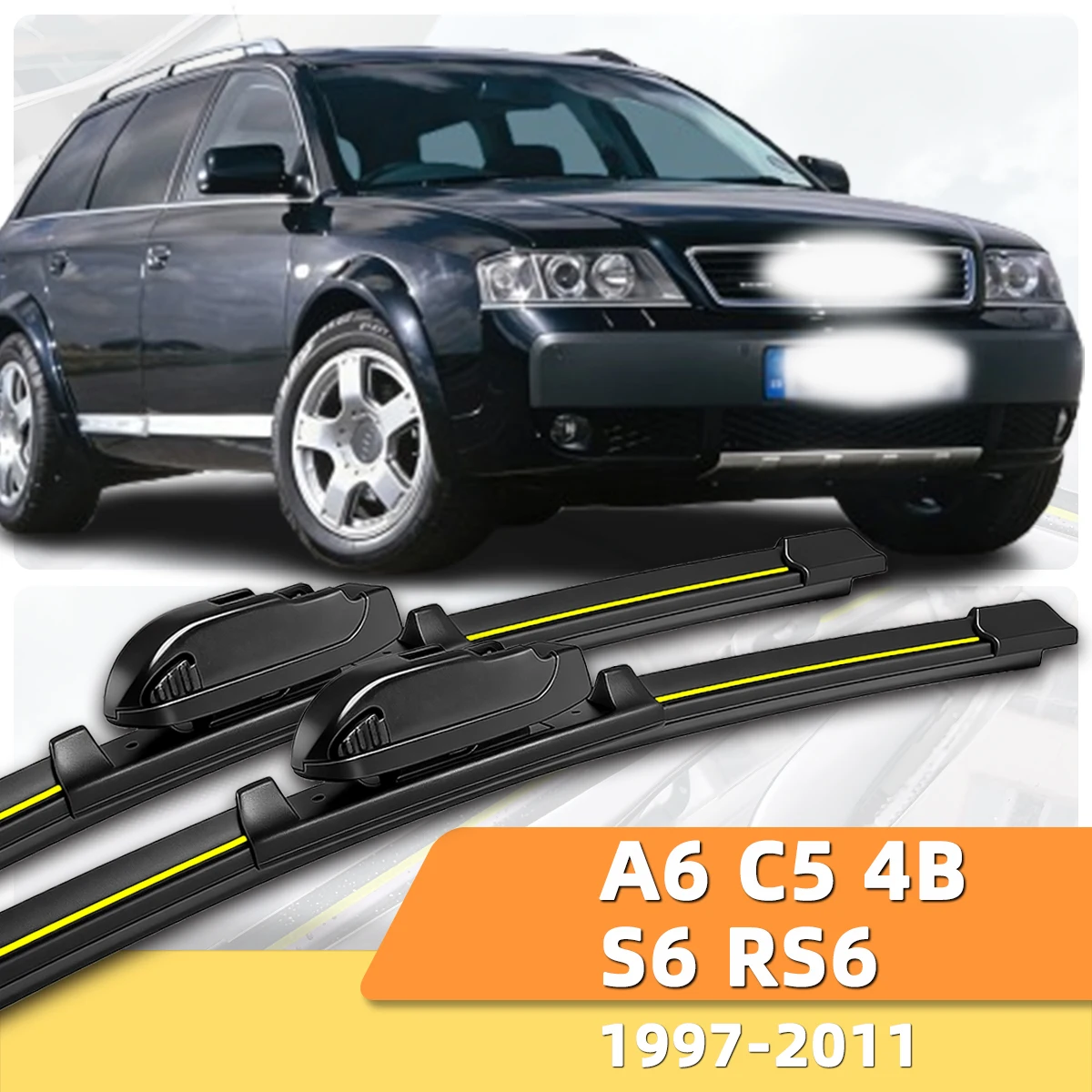 2 Stück Scheibenwischer für die Frontscheibe des Autos, geeignet für Audi A6 C5 4b S6 Rs6 (1997–2011), hochwertige Auto-Wischerblätter aus Naturkautschuk