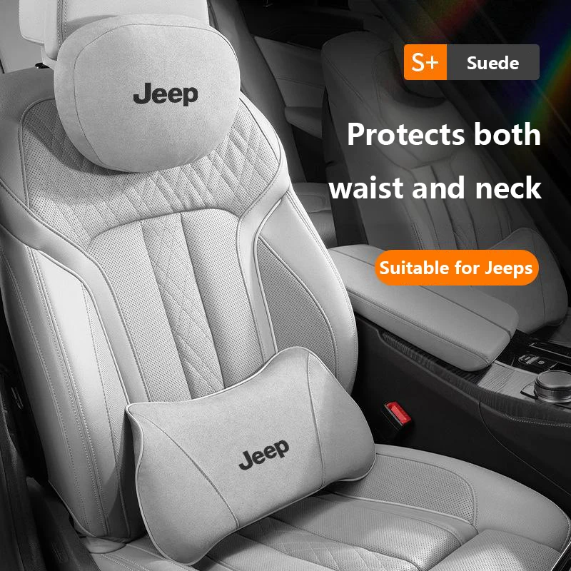 

Suede Headrest Neck Pillow Waist Support for Jeep Freedom Knight Light Compass Commander Wrangler - Travel Comfort Accessory
