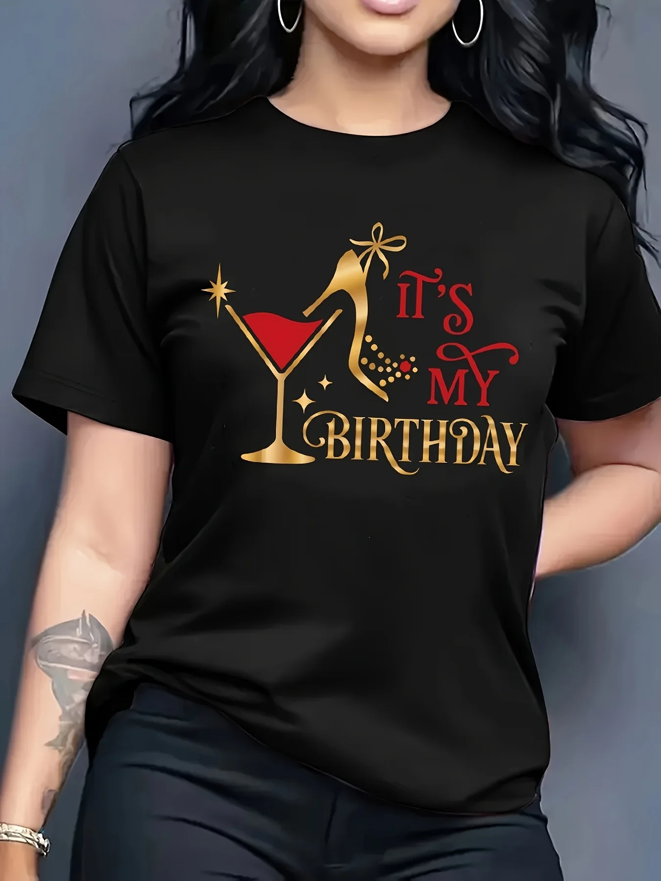 Birthday Letter Print Crew Neck  Casual Comfortable Cool Short Sleeve T-Shirt For Spring Summer  Daily Wear Women's Clothing