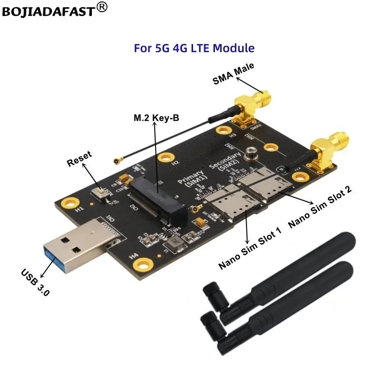 

USB 3.0 NGFF M.2 B-Key Adapter 2 Nano SIM Card Slot + Dual Antennas For 5G 4G LTE Modem Modules