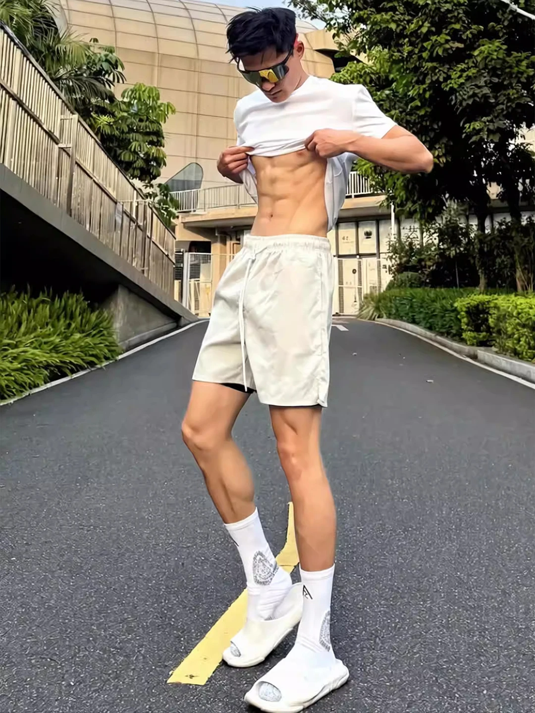 

American Sle Fitn ort Pants Men's Summer Outdoor Running Casual Ice Silk Qui Dry Leisure Fourths Middle Pants