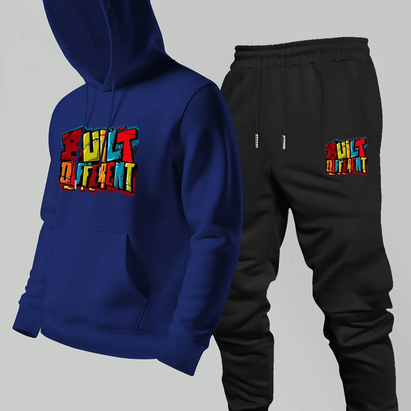 New Men Autumn Winter 2‑Piece Hoodie Jogger Pants Set Trendy Comfortable Loose Casual Sport Streetwear Daily Wear Tracksuit view 3