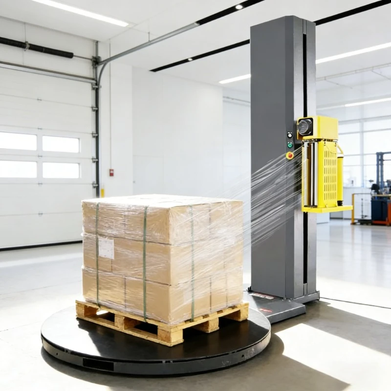 Automatic Pallet Stretch Wrapping Machine Turntable Pre-Stretch Film Wrapper with PLC Control for Food Beverage Carton Packing