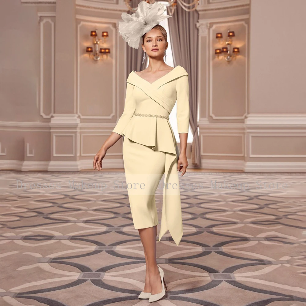 Customized Mother of the Bride Dresses for Weddings V Neck Sheath/Column Wedding Guest Gowns Women 3/4 Sleeves Short Party Dress