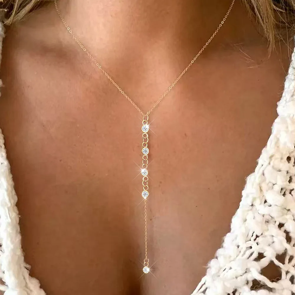 Women Y-Shaped Lariat Necklace Non Tarnish Dainty Chain Stackable 14K Gold Plated Trendy Layered Necklaces Elegant Jewelry Gifts