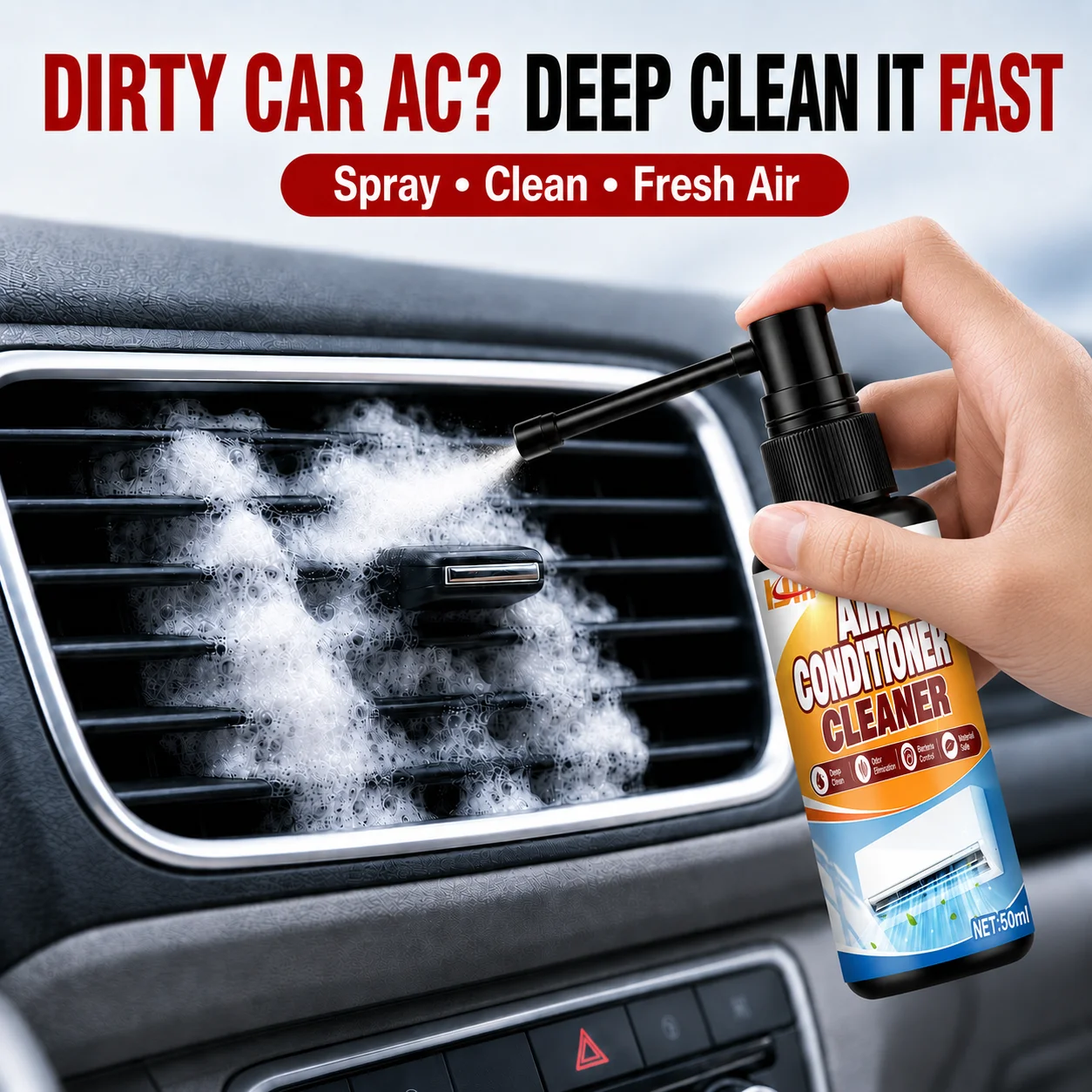 KJM Dual Spray Air Conditioner Cleaner Car Household Mildew Dirt Removing Spray 50ML Vent Odor Purify Maintenance Fluid