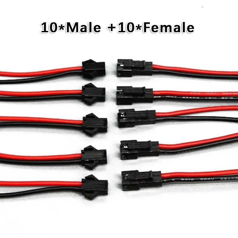 24AWG PVC SM 2-Pin 2P Connector Plug 2.54mm Male/Female Head Wires Cables LED Strip Light Driver Connectors Quick Adapter
