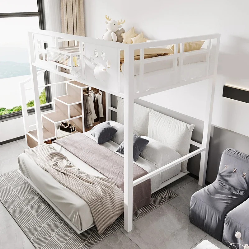 

Customizable Bed Empty Elevated Attic Bed Single Wrought Iron Children's Duplex Second Floor Bed Under Table