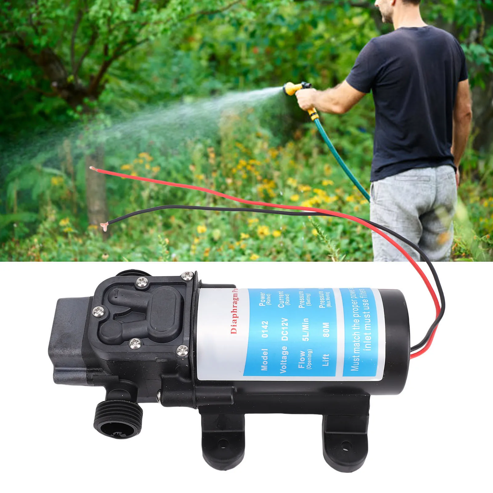 Electric Diaphragm Pump 60W 80M Discharge Head Support Dry Running Pressure  Self Priming  for Flower Watering