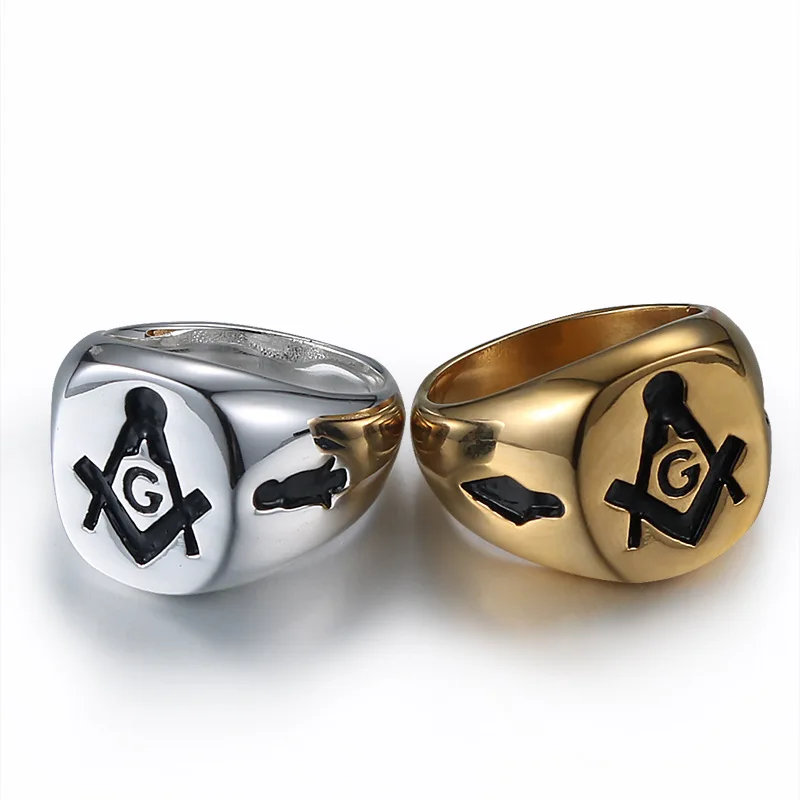 Punk Rock Titanium Steel Masonic Freemason Round Finger Rings for Men Jewelry Drop Shipping Size 8-16