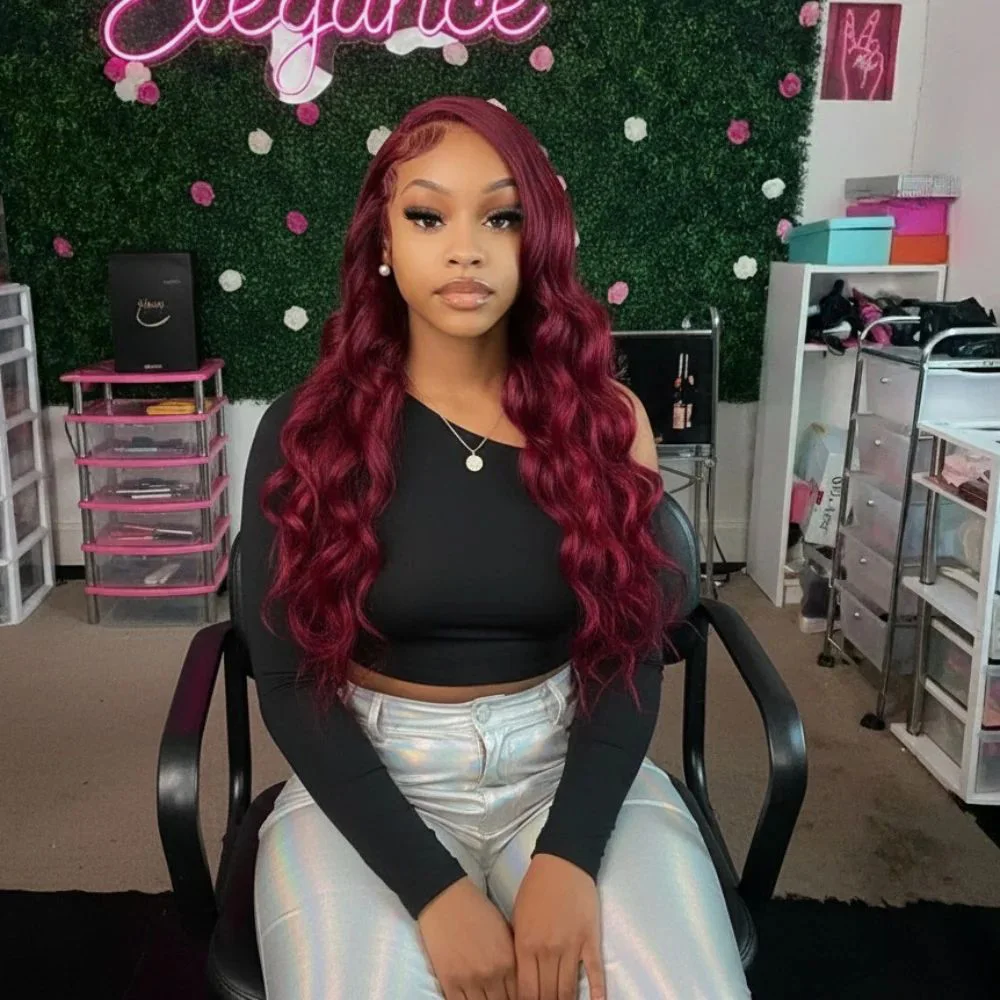 

200% Density 99J Burgundy 13x6 HD Transparent Lace Frontal Human Hair Wigs Brazilian Colored 30 46 Inch Body Wave 13x4 Lace Front Wig Pre Plucked With Baby Hair For Women