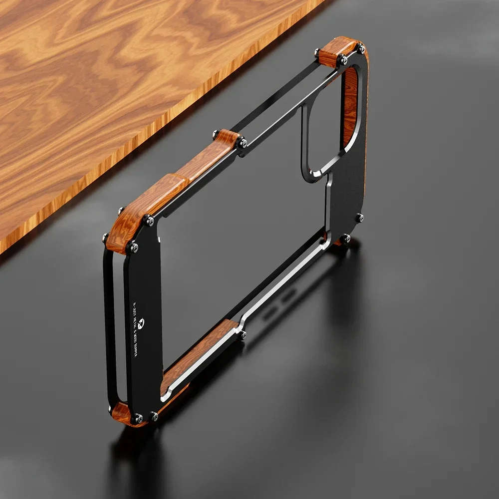 Original R-JUST Metal Frame For iPhone 14 Pro Max Case 15 Plus 13 12 16 Luxury Wooden Bumper Shockproof Shell Lightweight Cover