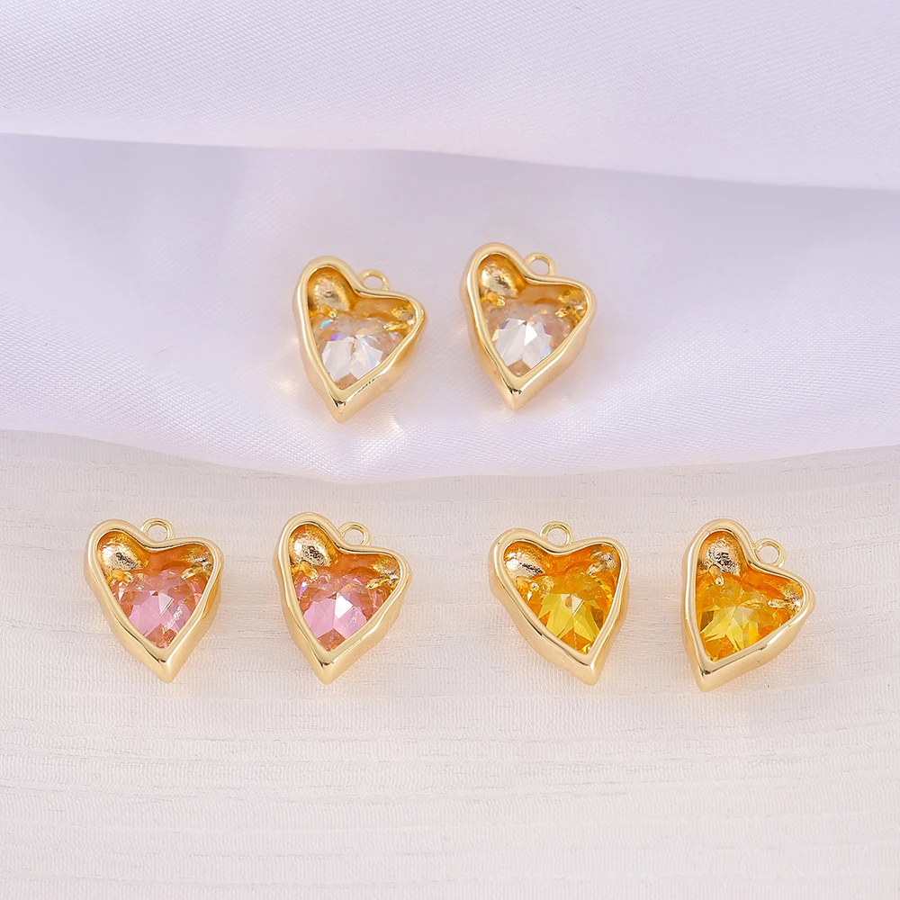 

Factory Wholesale Gold Color Brass and Zircon Heart Charms Pendants Necklace and Bracelet Earring Diy Jewelry Accessories Parts