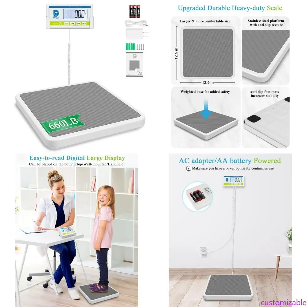 

Цифровые медицинские весы емкостью 660 фунтов, точное измерение, прочная модель пола, поддержка кг, унций, фунтов