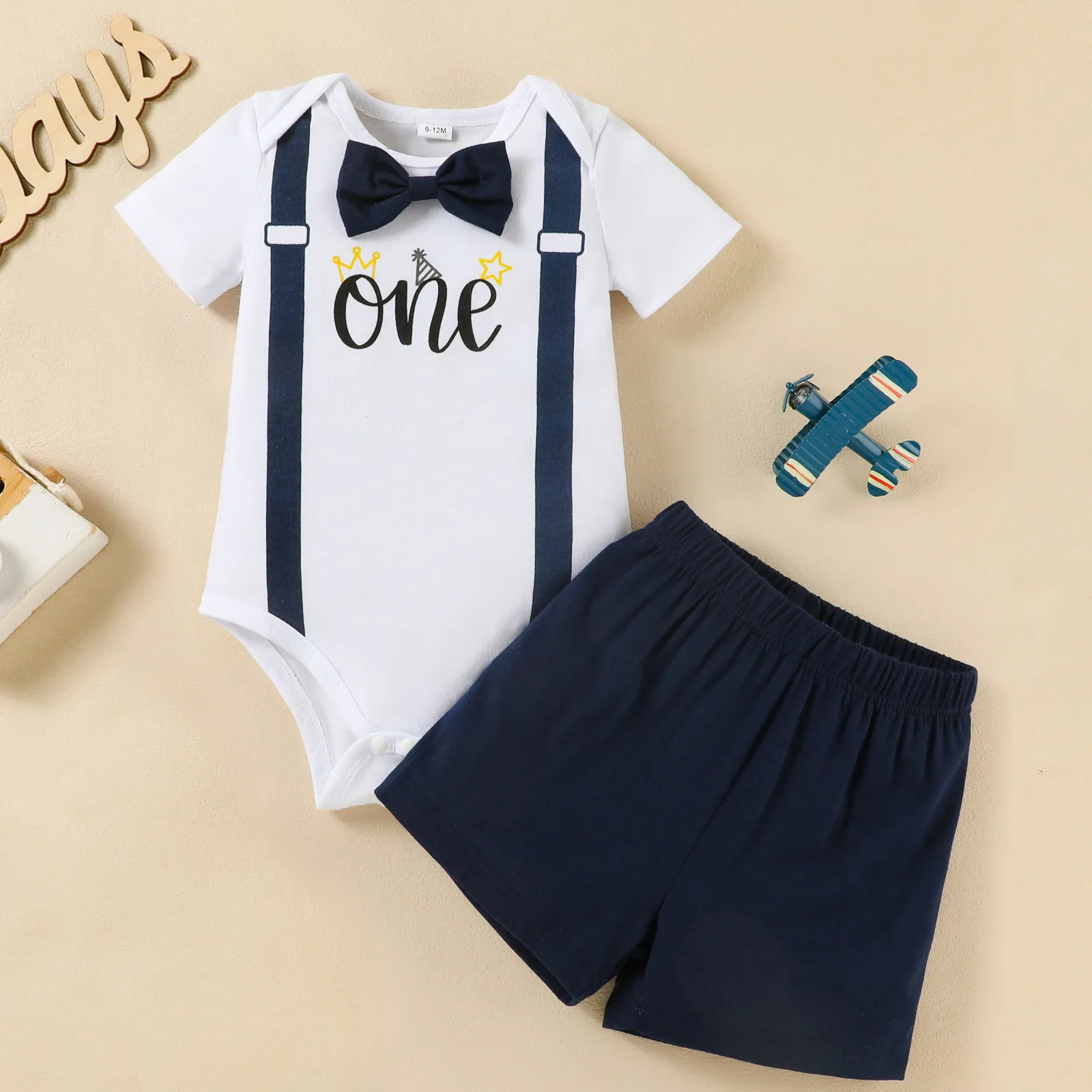 

Newborn Baby Boy Birthday Outfit Clothes Set 2025 New Summer Bodysuit and Shorts 2pcs Sets For One Year Old Birthday Costume