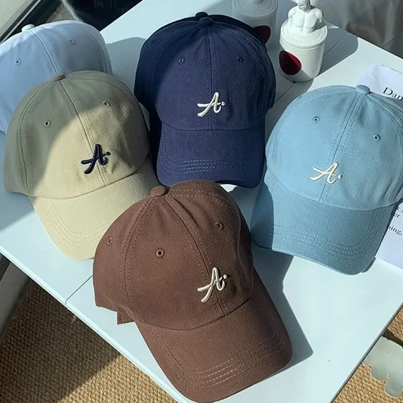 1pc Embroidery Letter A Baseball Hat Sun Protection Duck Tongue Cap Unisex Outdoor Sunshade Visors Solid Color Duckbill Hats
