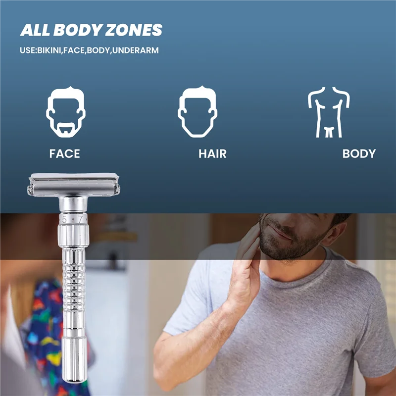 JHD Classic Handle Razor Double-Edged Butterfly Twisted Opening T-Shaped 9-Speed Radical Adjustment Front Razor Unisex Sent 5 Bl